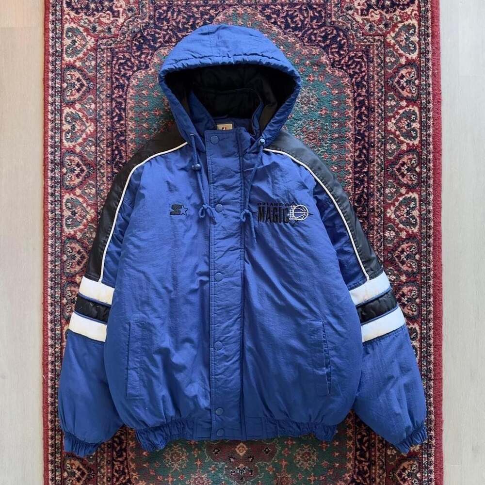 Starter 90s Orlando Magic NBA Puffer Jacket Men’s M Blue Hooded Embroidered